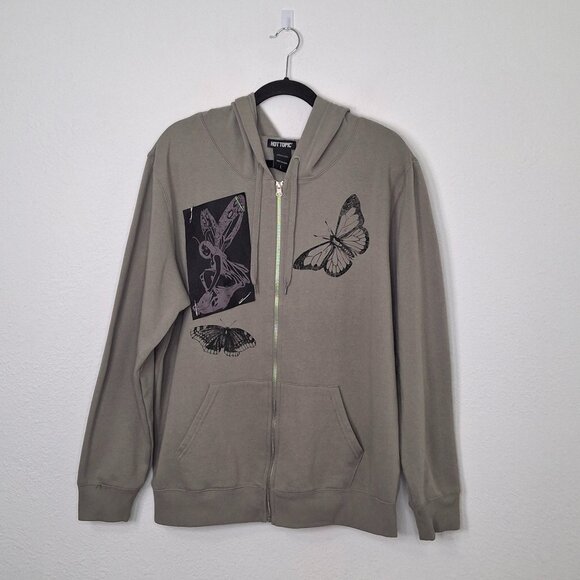 Hot Topic Fairy Butterfly Hoodie Sz L Zip Up Grunge Fairycore Forestcore - Picture 1 of 14